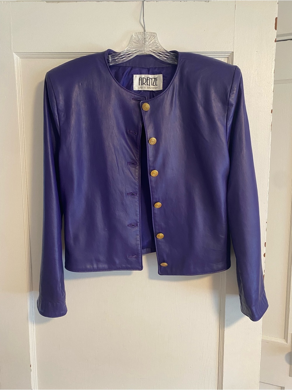 Vintage Firenze Santa Barbara 1980s Purple Leather Skirt Suit.